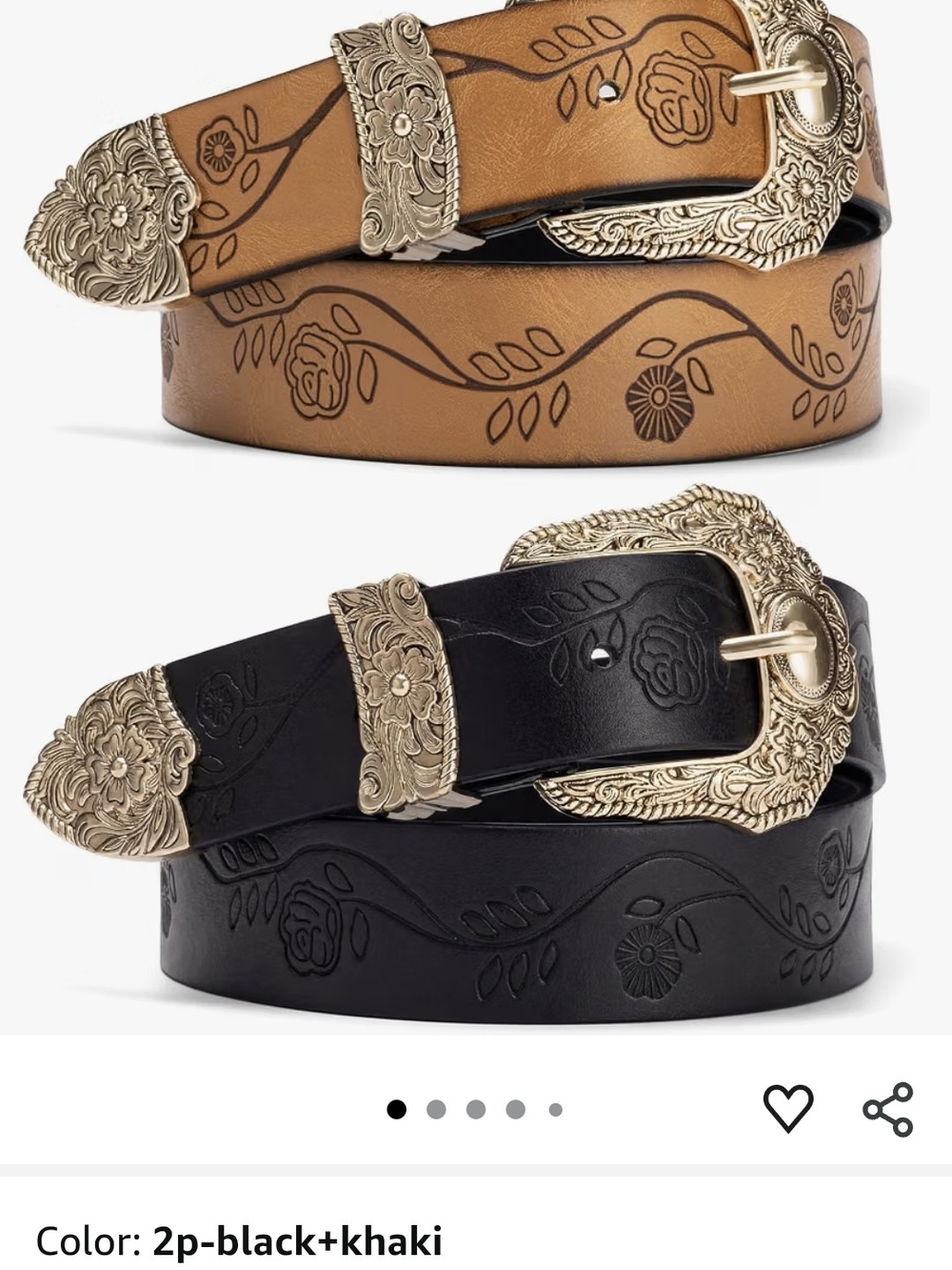 2 Western Floral Embossed Leather Belts